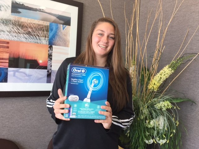 Our May 2015 Winner of an Oral B Toothbrush from your North Vancouver Dentist.